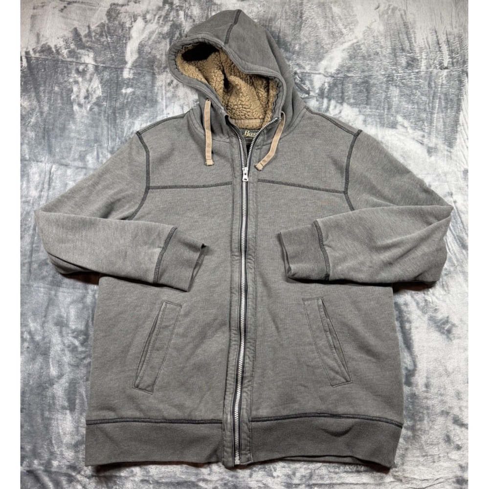 G.H. Bass Mens L Sherpa Lined Full Zip Hoodie Jacket Gray Heavyweight